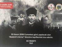 Vali Mantı'nın 10 Kasım Atatürk’ü Anma Günü Mesajı