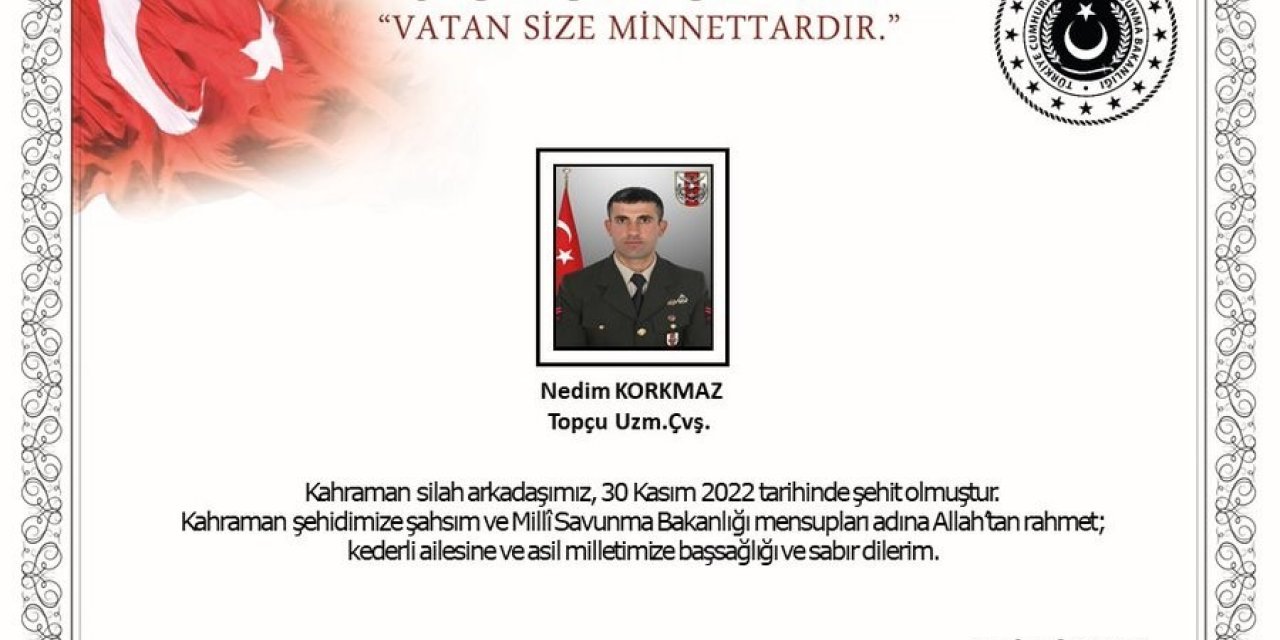 MSB: "Pençe-Kilit Harekatı bölgesinde bir asker şehit oldu"