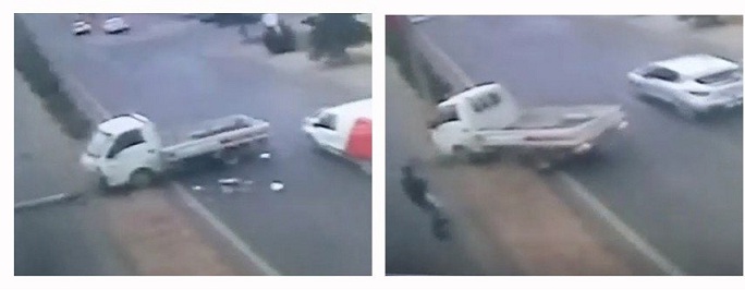 Kamyonetin altında kalmaktan bir adım ile kurtuldu