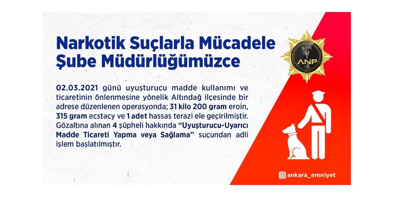 Ankara’daki uyuşturucu satıcılarına yönelik operasyonda 4 kişi yakalandı