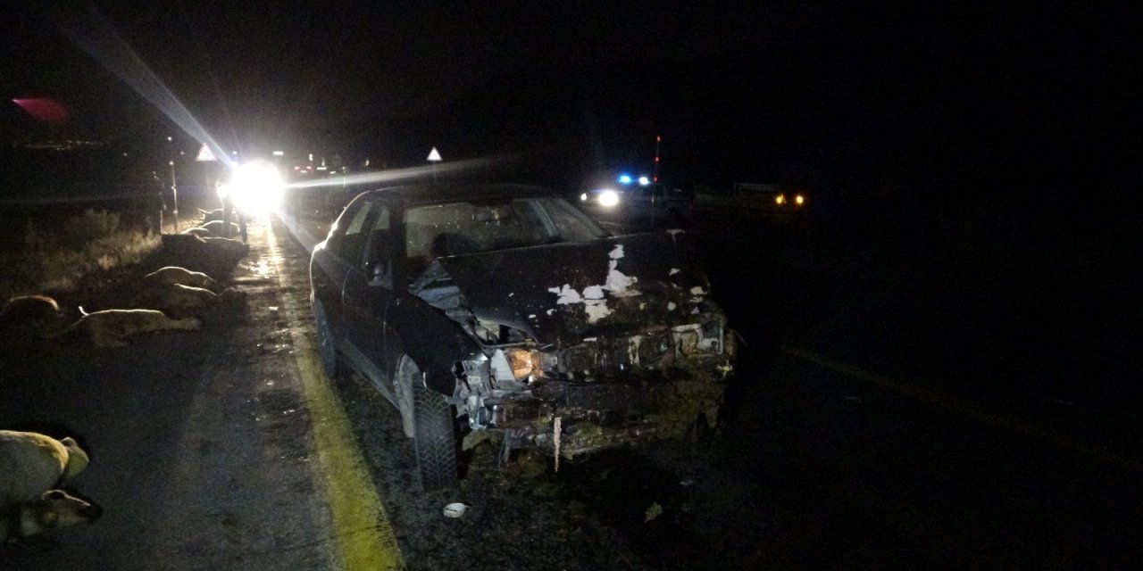Kayseri’de sürüye dalan otomobilin sürücüsü yaralandı, 13 koyun telef oldu