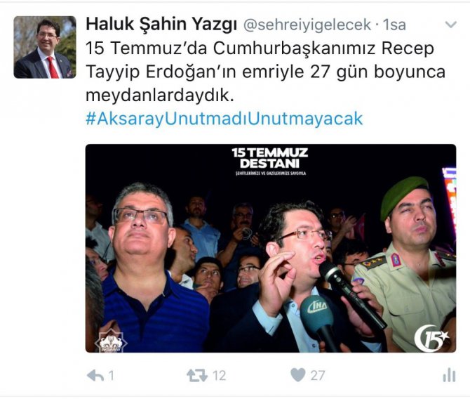 Aksaray Belediyesi 15 Temmuz tweeti ile Türkiye gündeminde