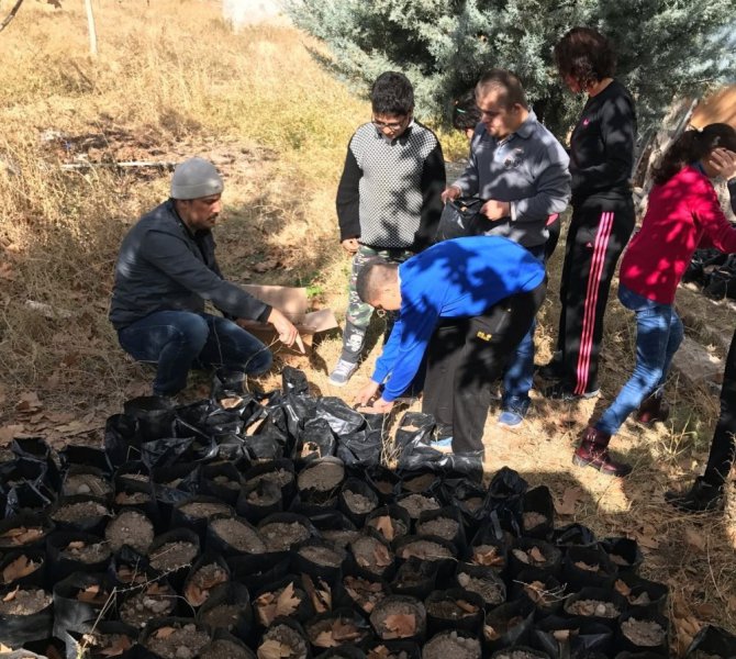 Aksaray’da özel çocuklar ağaç dikti