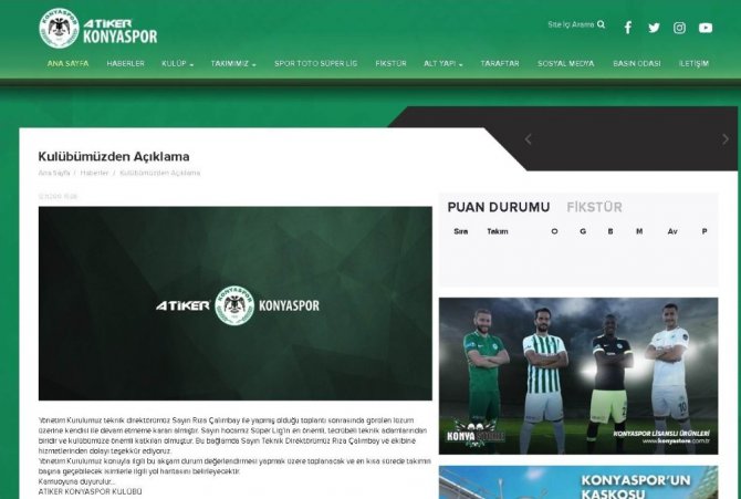 Atiker Konyaspor’dan Rıza Çalımbay açıklaması