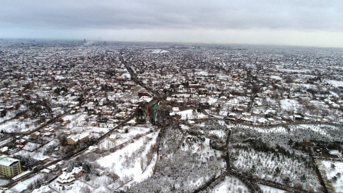 Konya’da kar manzarası havadan görüntülendi