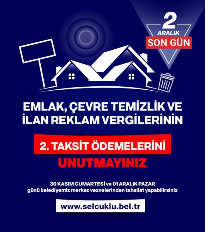 Selçuklu Belediyesinden vergi ödemelerinde son gün uyarası