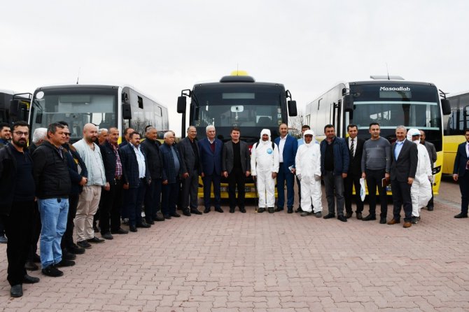 Aksaray’da toplu taşıma araçları dezenfekte edildi