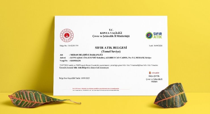 Meram Belediyesine “Sıfır Atık” belgesi