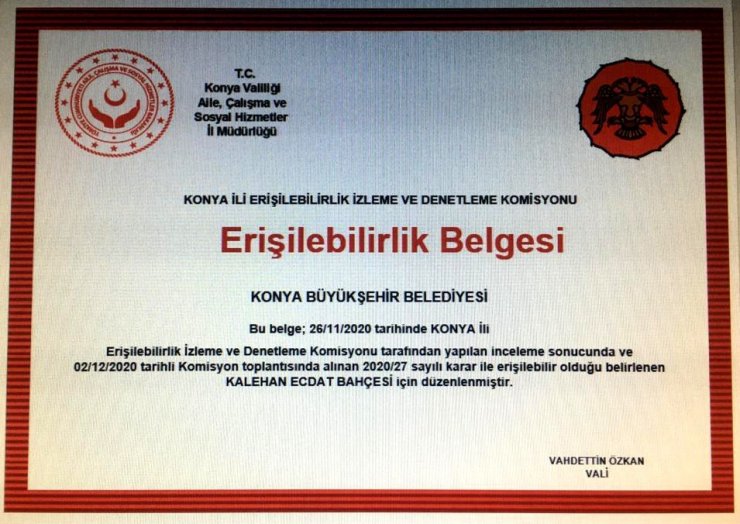 Ecdat Bahçesi ve yaya üst geçitlerine “Erişilebilirlik Belgesi”