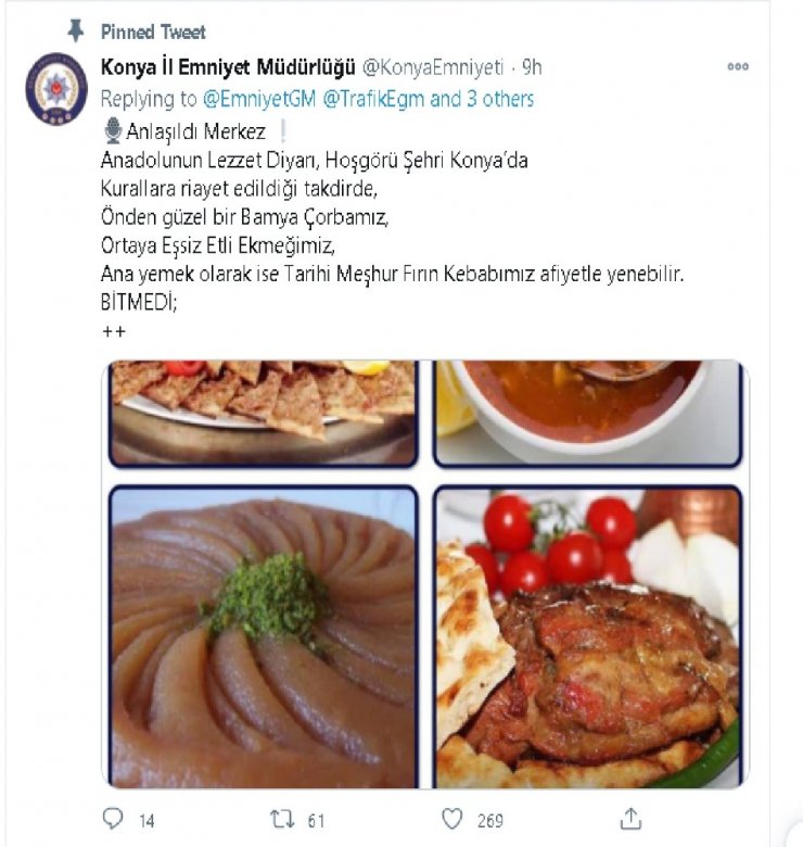 Konya Emniyetinden "ceza yeme etli ekmek ye" mesajı
