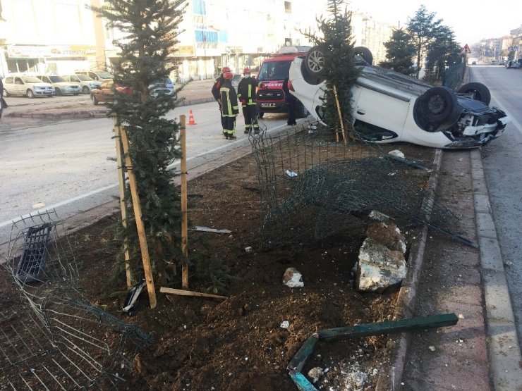 Konya’da otomobil takla attı: 1 yaralı