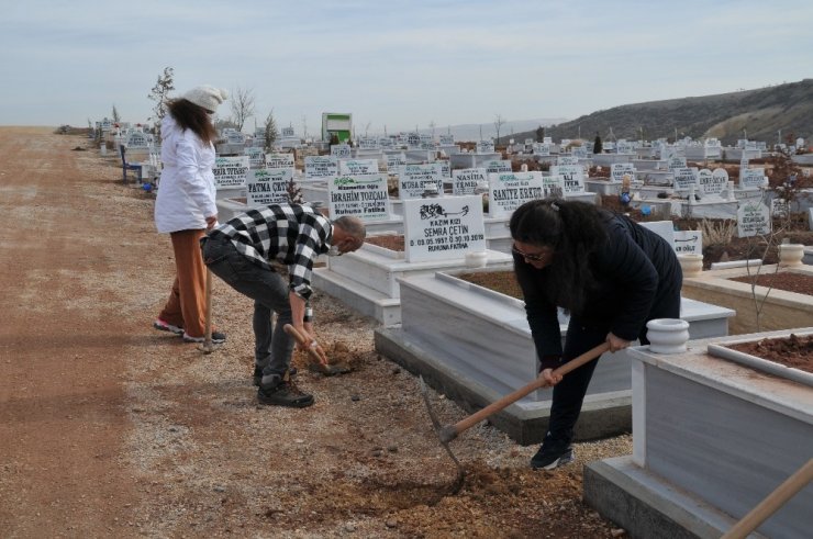 Gönüllüler mezarlığı ağaçlandırıyor