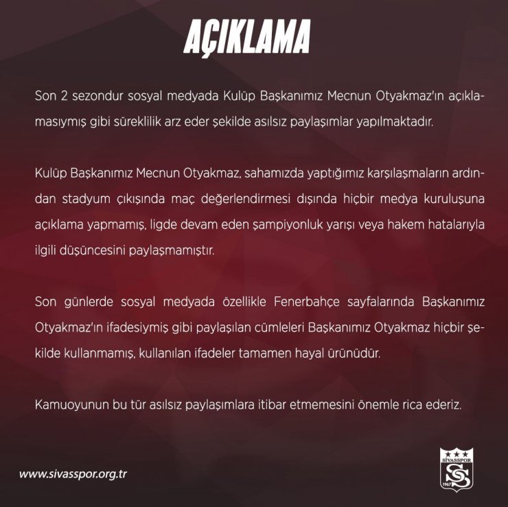 Sivasspor’dan yalanlama!