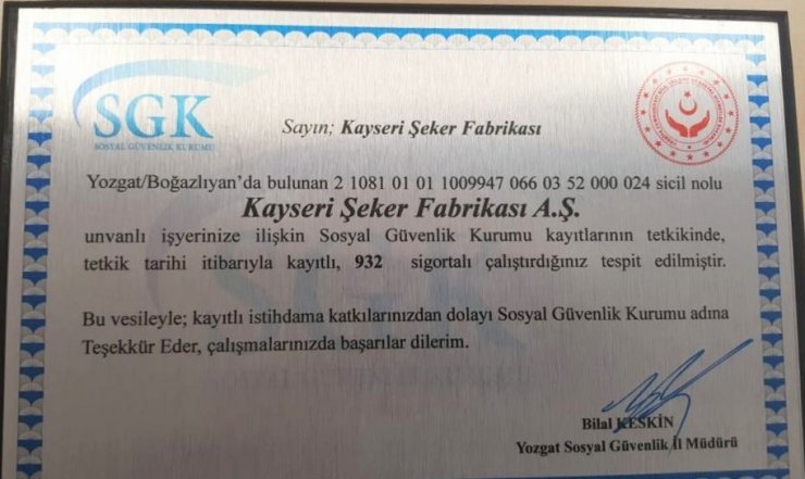 İstihdama en büyük katkı yine Kayseri Şeker’den