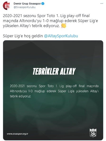 Sivasspor’dan Altay’a hoş geldin mesajı