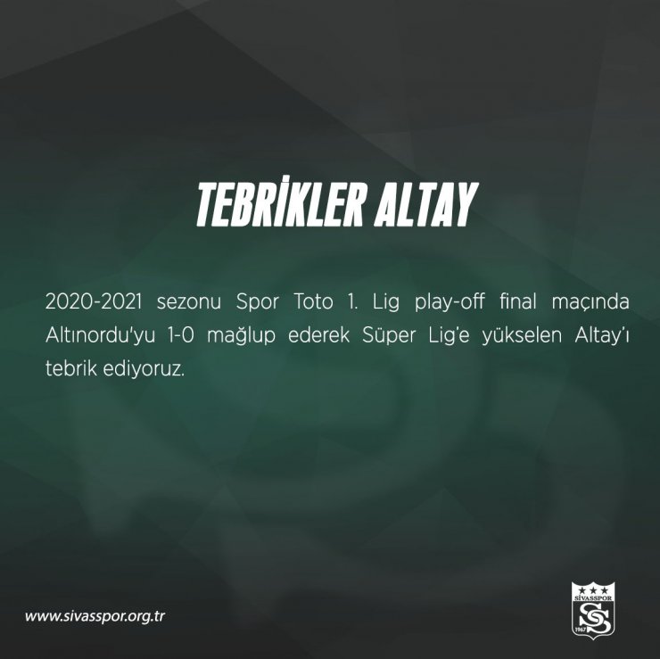 Sivasspor’dan Altay’a hoş geldin mesajı