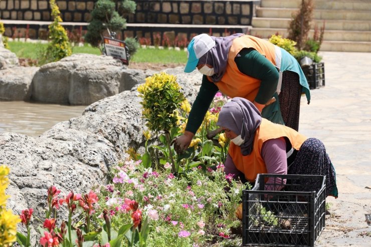 Park ve yeşil alanlara yaz bakımı yapılıyor