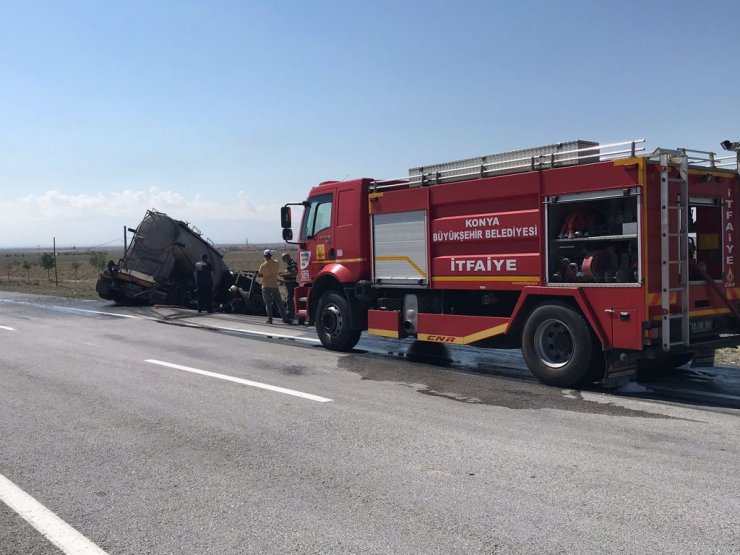 Tekeri kilitlenen tanker alev topuna döndü, sürücü son anda kurtuldu