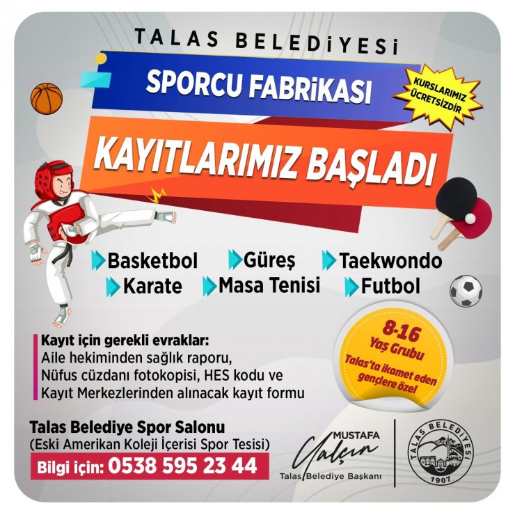 Talas sporcu fabrikasında kurs kayıtları başladı