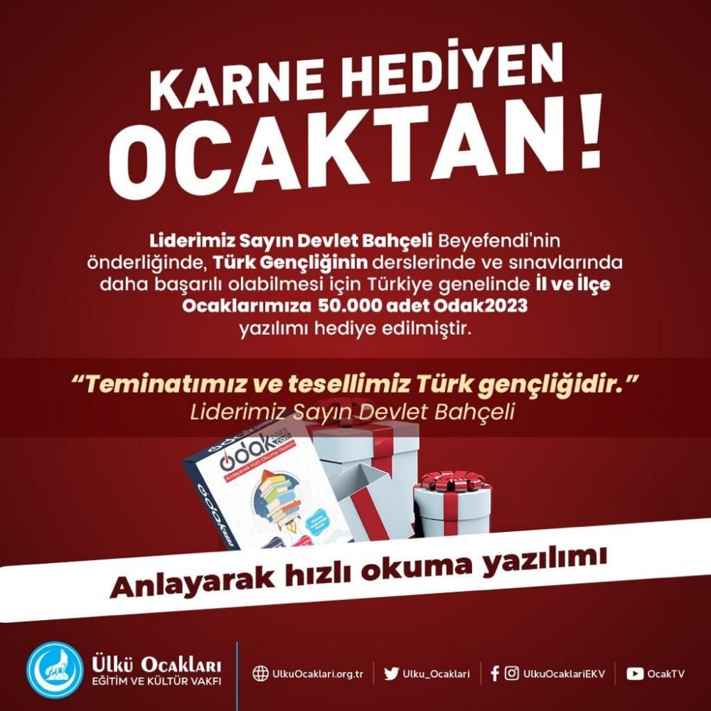 Takdir ve teşekkür alan öğrencilere karne hediyeleri Ülkü Ocakları’ndan