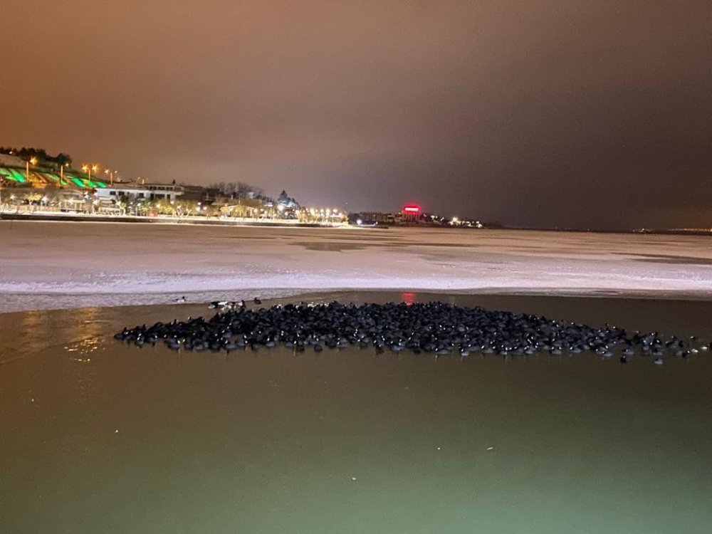 Fıskiyelerden çıkan suyun donması sonucu 4 metre uzunluğunda buz kütleleri oluştu