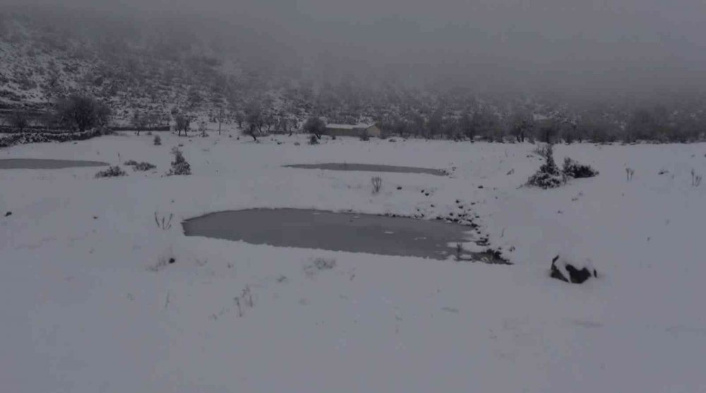 Yoğun kar yağışı çiftçinin yüzünü güldürü