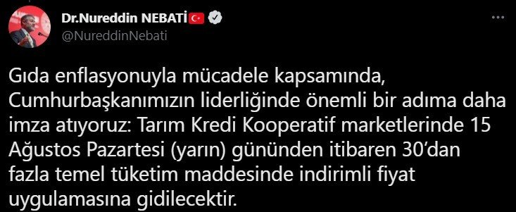 Bakan Nebati: “Vatandaşlarımızı gıda enflasyonuna karşı korumakta kararlıyız”