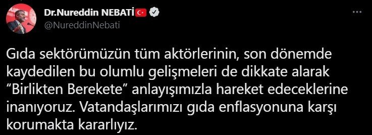 Bakan Nebati: “Vatandaşlarımızı gıda enflasyonuna karşı korumakta kararlıyız”