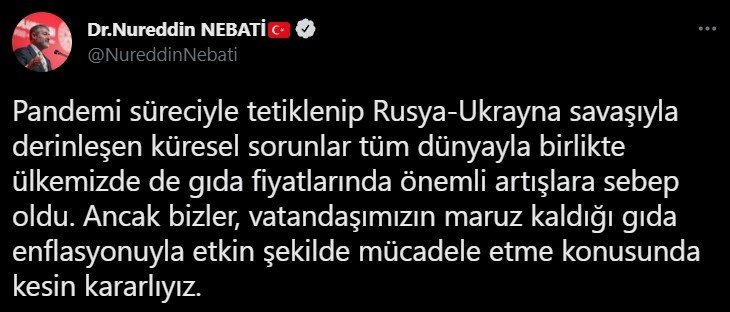 Bakan Nebati: “Vatandaşlarımızı gıda enflasyonuna karşı korumakta kararlıyız”