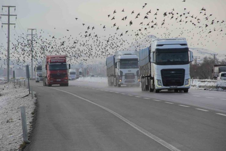 Geçiş güzergahı Konya’da yardım tırı yoğunluğu