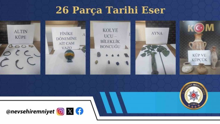 Nevşehir’de 26 parça tarihi eser ele geçirildi