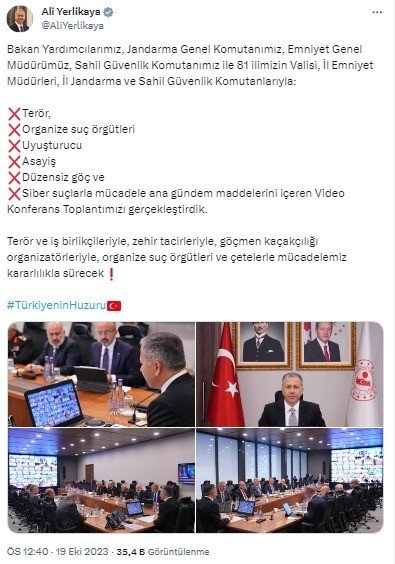 Bakan Yerlikaya 81 ilin valisi ile video konferans toplantısı yaptı