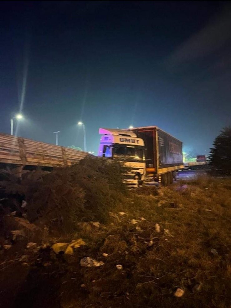 Rahatsızlanan sürücü park halindeki 3 tıra çarptı